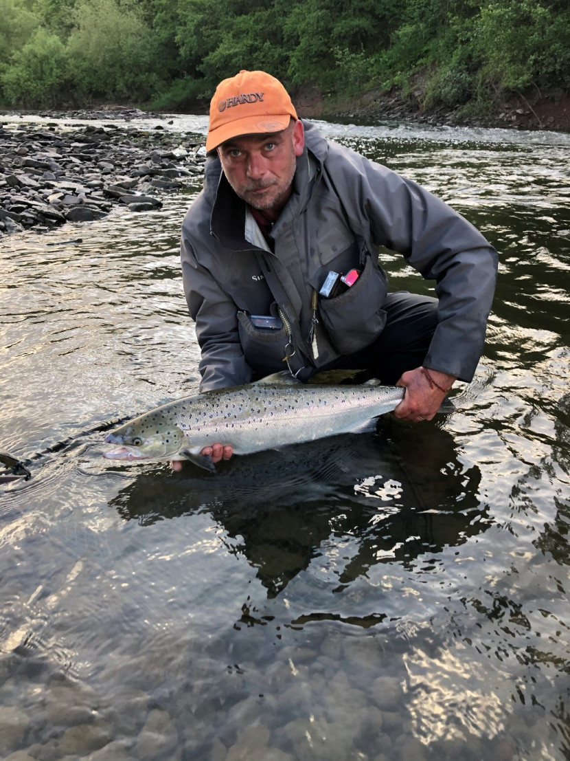 Mike Bolt with the first 2020 salmon reported from the Usk, a 10lb fish from Newbridge-on-Usk